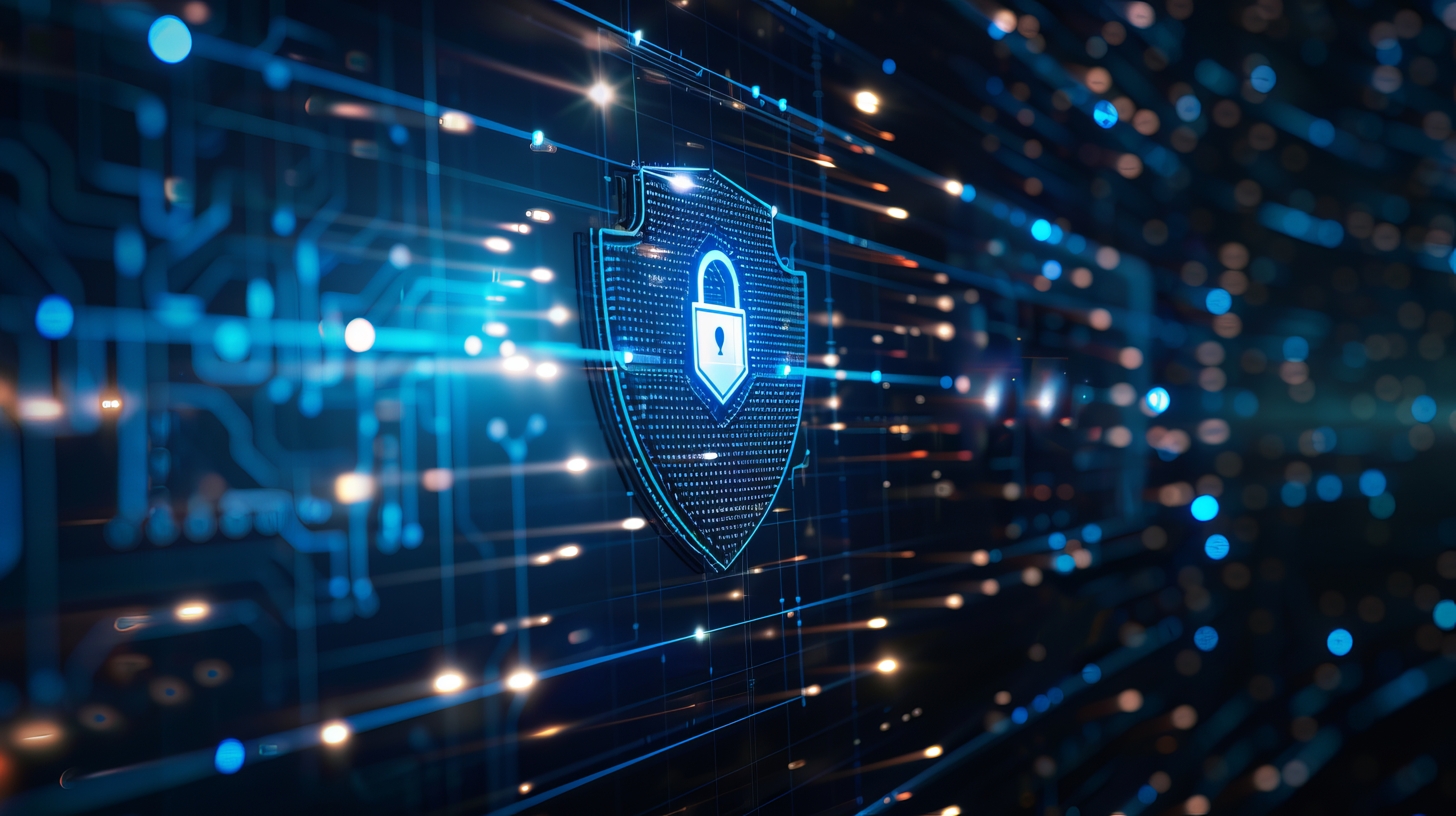 Shield icon on secure global network symbolizing data protection