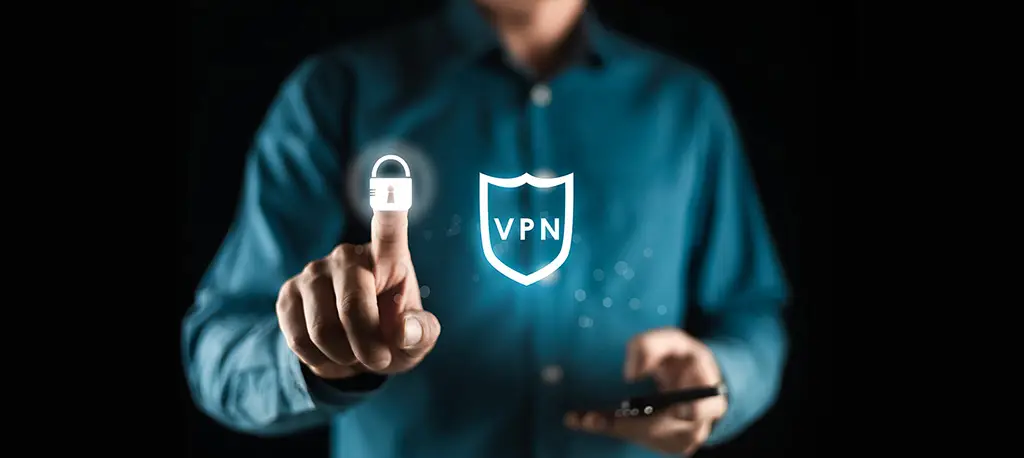 A man holding his smartphone and turning VPN protection on.