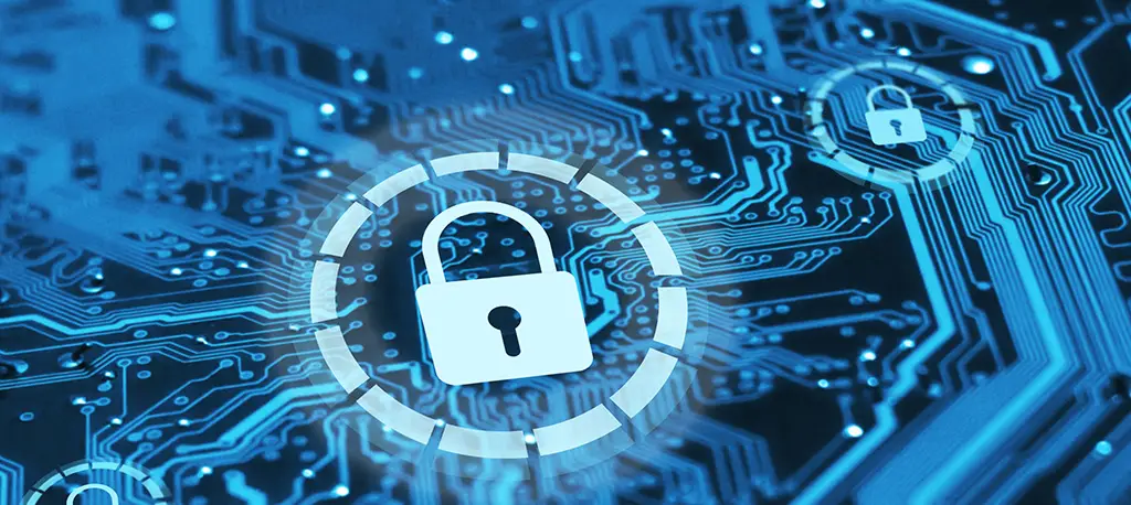 Padlocks on an electronic matrix symbolizing digital protection.