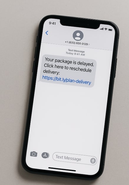 A smartphone showing a smishing attempt