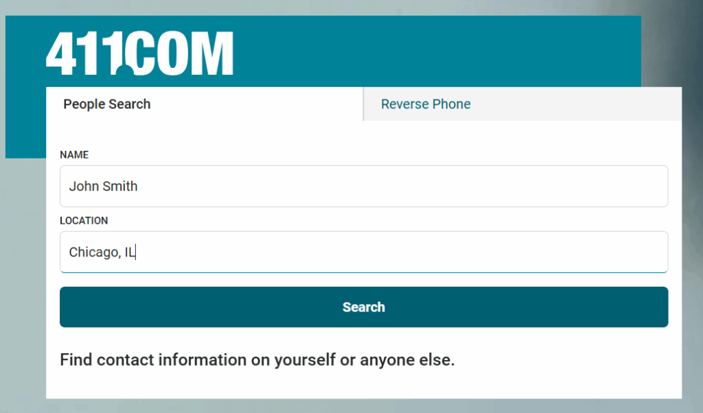 A screenshot of a people search tool on 411.com