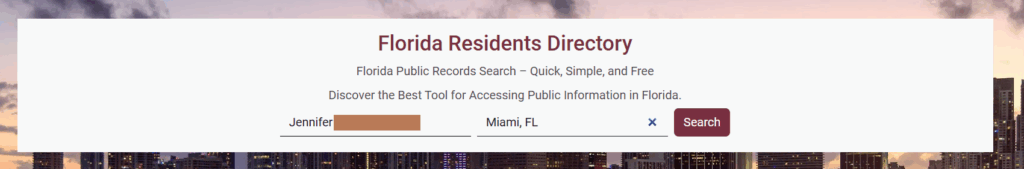 A screenshot of the Florida Residents search tool