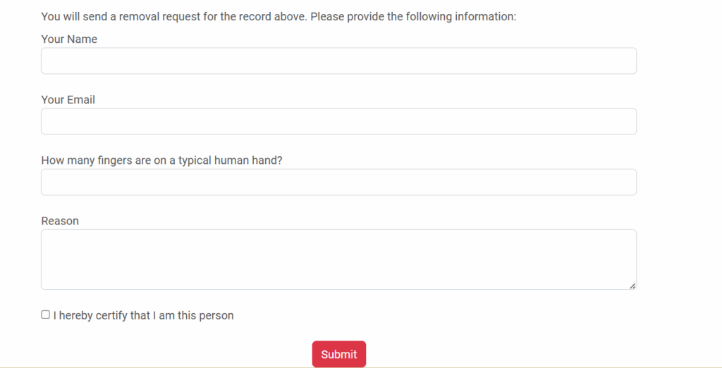 The form for opting out of the Florida Residents database