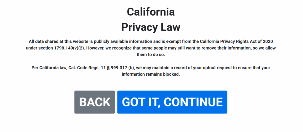 An example of a privacy law notice on SpyDialer