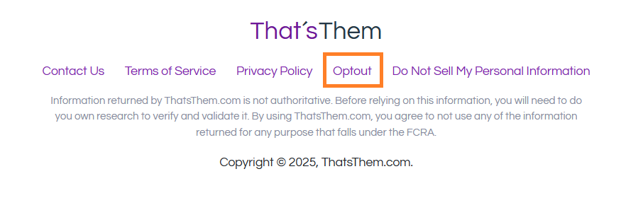 A screenshot showing the opt-out button on ThatsThem.com