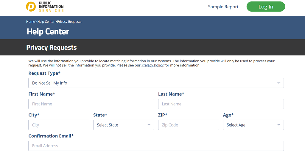 The Public Information Services opt-out form