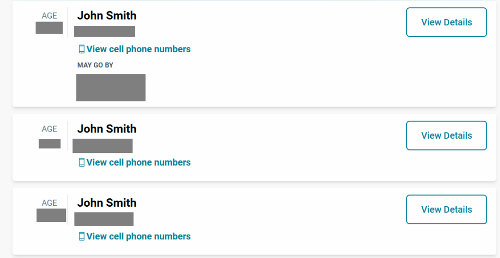 An example view of 411.com results