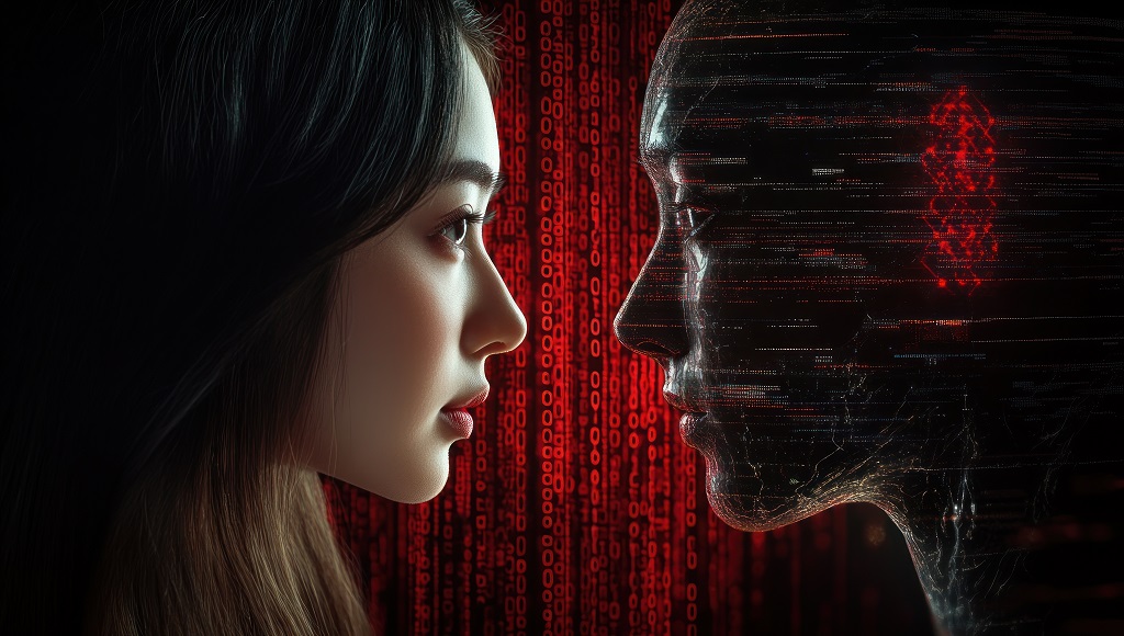 A woman and her digital doppelgänger