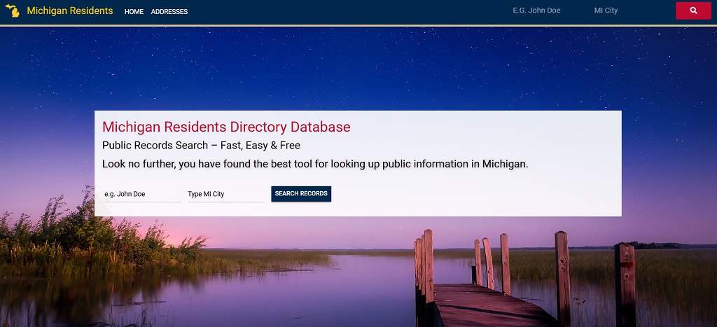 A screenshot of the Michigan Residents Database’s homepage