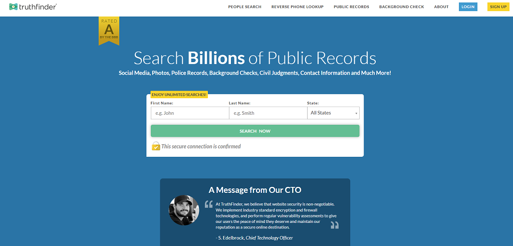 TruthFinder’s homepage