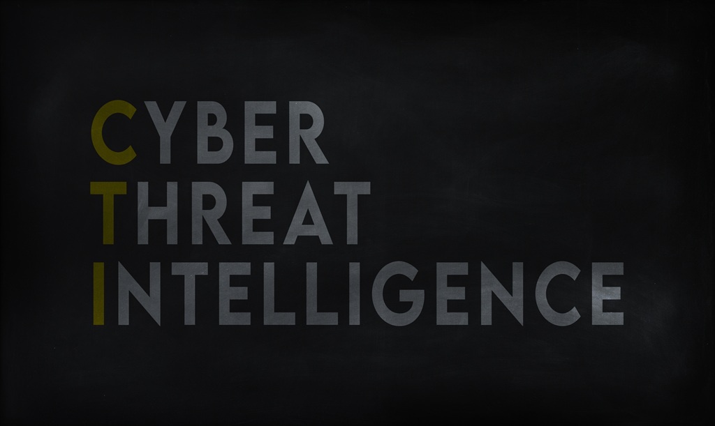 Cyber threat intelligence writing on a black background