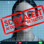 An alert warning about a deepfake scam showing on a tablet