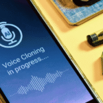 A smartphone screen displaying AI voice cloning software