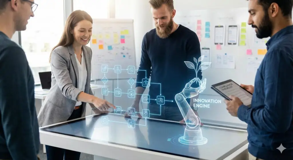 A digital shield graphic transforming into a glowing lightbulb to represent safety driving innovation.