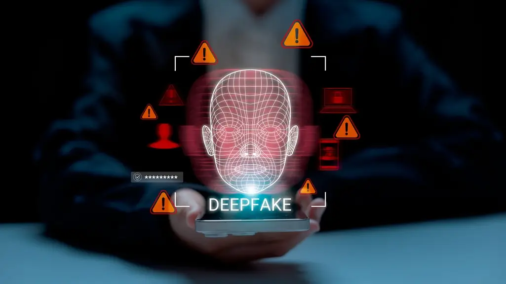 A warning concept of deepfake technology and facial recognition misuse