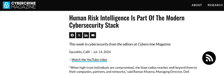 Matt Polak speaks on human risk intelligence on Cybercrime Magazine